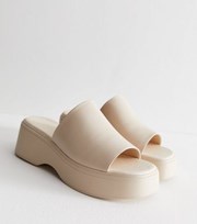 New Look Off White Leather-Look Chunky Flatform Sliders